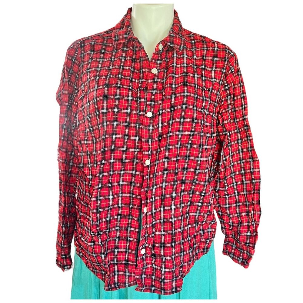 Old Navy Red & Black Plaid Classic Flannel Shirt XL womens Long Sleeve Button-Up